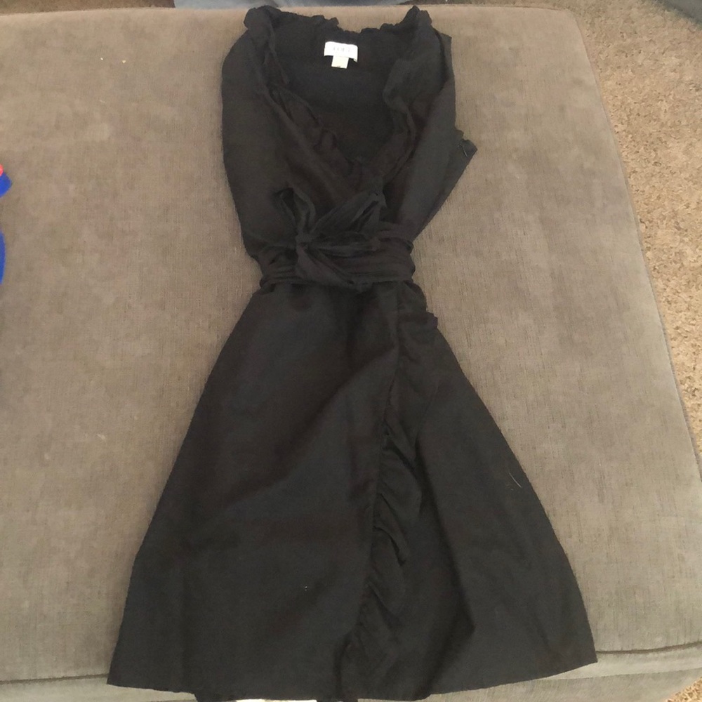 Ann Taylor Loft ruffled black faux wrap dress.